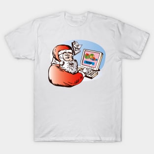 Santa Claus Sending E-Gift Retro T-Shirt